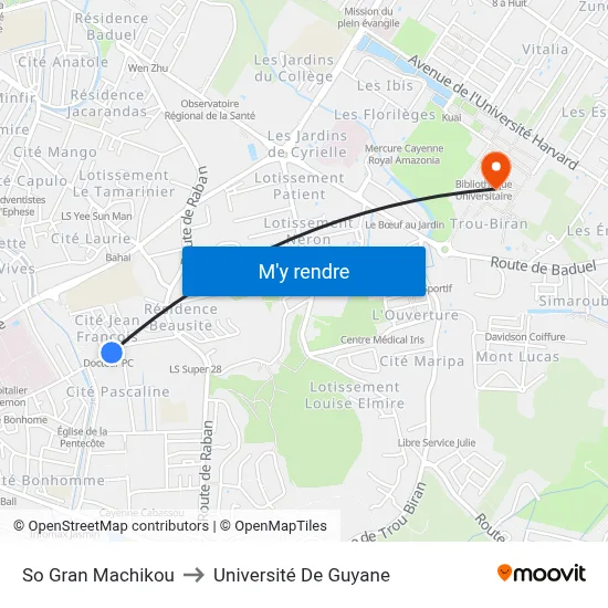 So Gran Machikou to Université De Guyane map