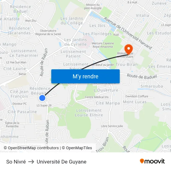 So Nivré to Université De Guyane map