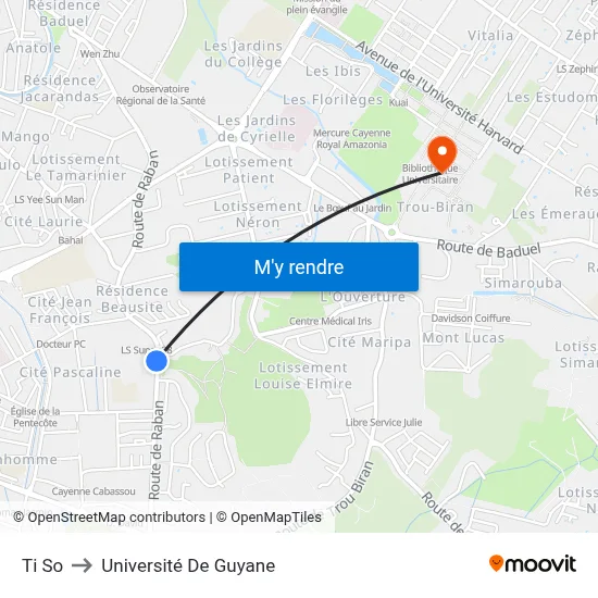 Ti So to Université De Guyane map