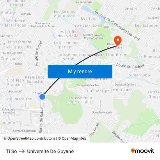 Ti So to Université De Guyane map