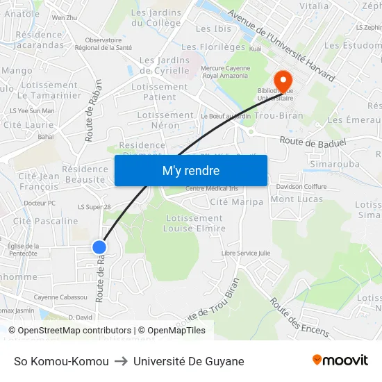 So Komou-Komou to Université De Guyane map