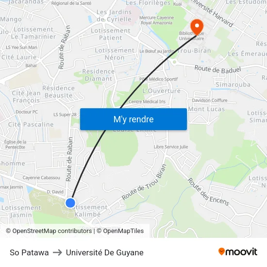 So Patawa to Université De Guyane map