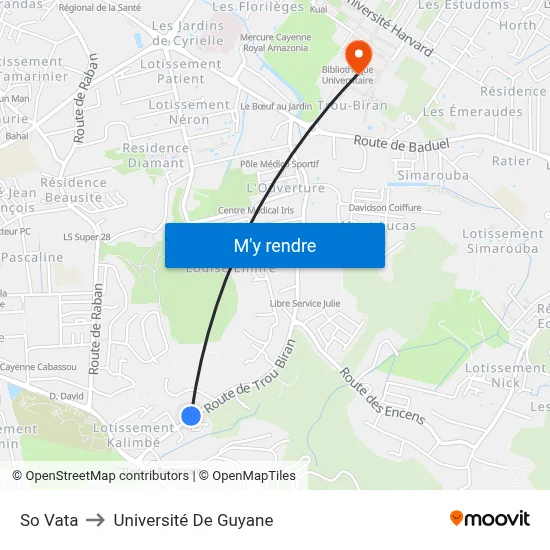 So Vata to Université De Guyane map