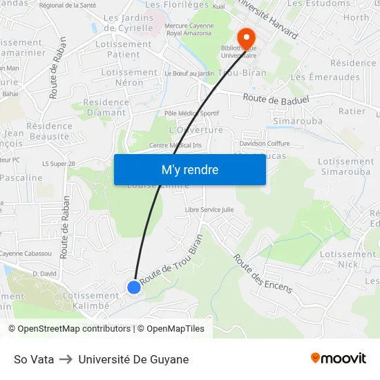 So Vata to Université De Guyane map