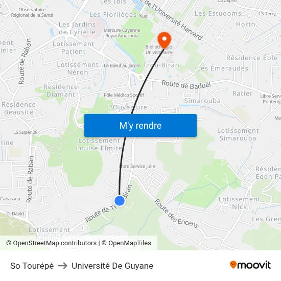 So Tourépé to Université De Guyane map