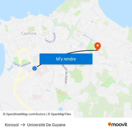 Korosol to Université De Guyane map