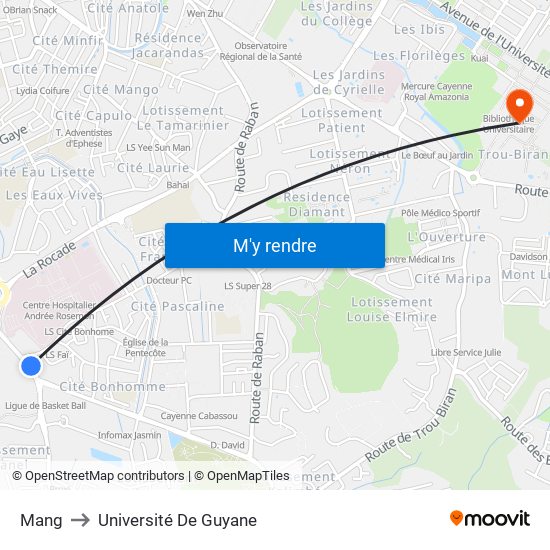 Mang to Université De Guyane map