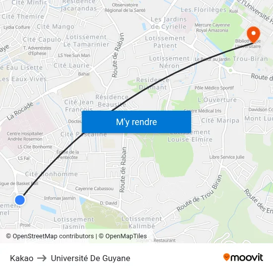 Kakao to Université De Guyane map