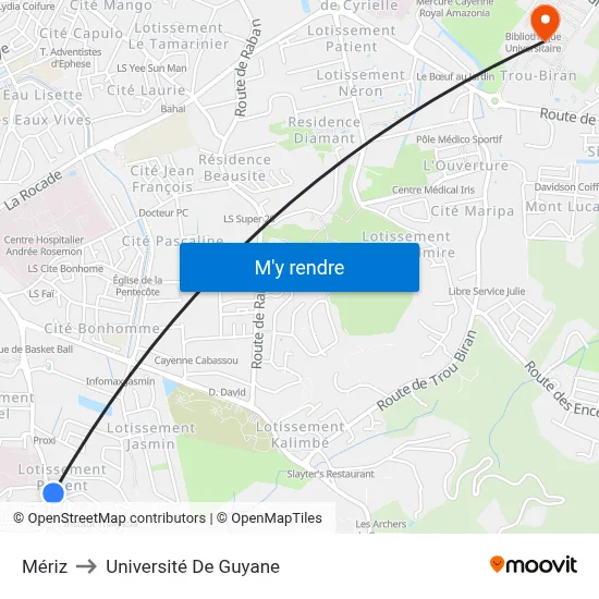 Mériz to Université De Guyane map