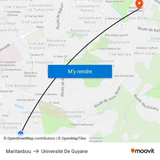 Maritanbou to Université De Guyane map
