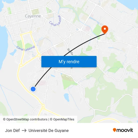 Jon Dèf to Université De Guyane map