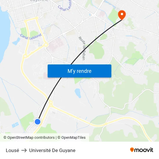 Lousé to Université De Guyane map