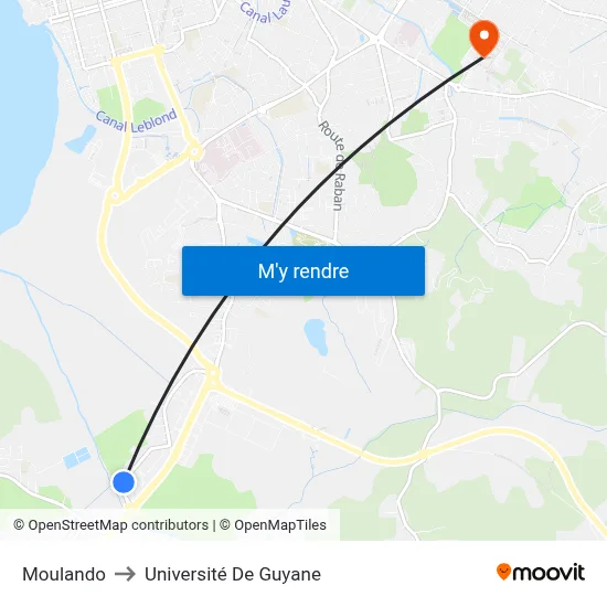 Moulando to Université De Guyane map