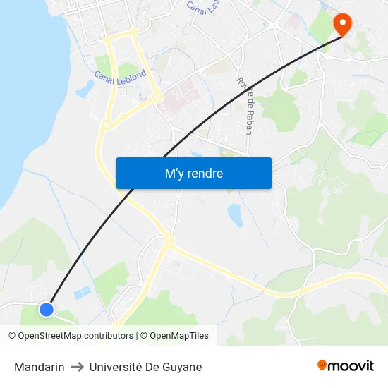 Mandarin to Université De Guyane map