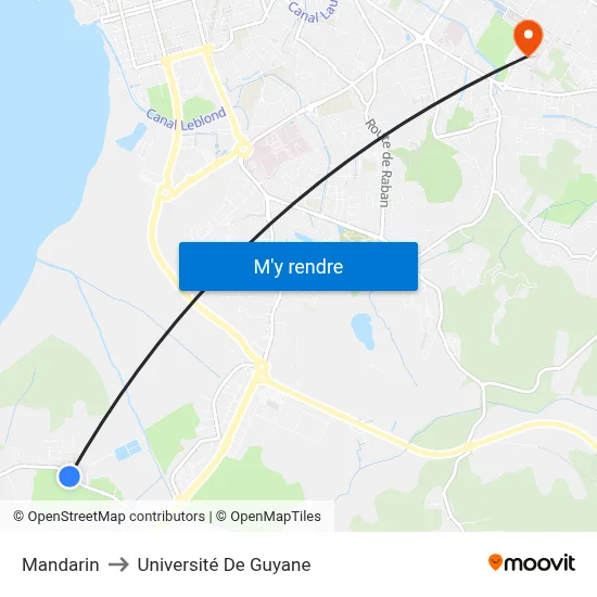 Mandarin to Université De Guyane map