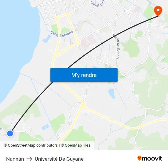 Nannan to Université De Guyane map