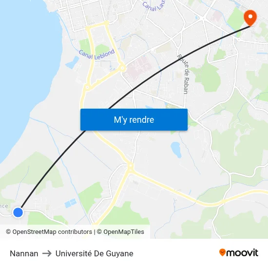 Nannan to Université De Guyane map