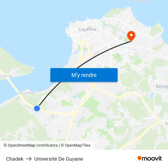 Chadek to Université De Guyane map