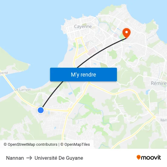 Nannan to Université De Guyane map