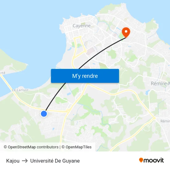 Kajou to Université De Guyane map