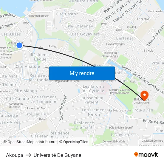 Akoupa to Université De Guyane map