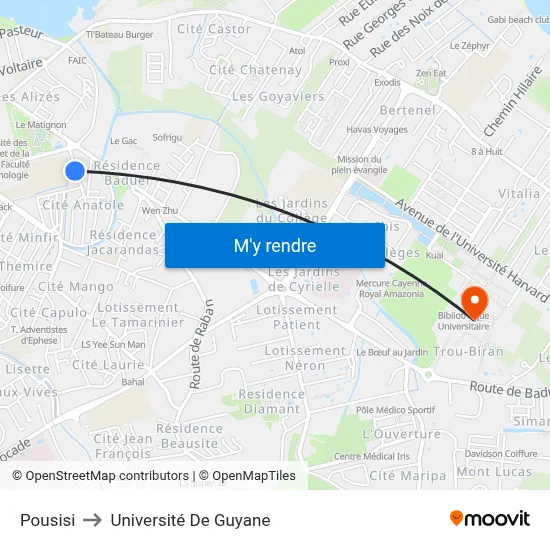 Pousisi to Université De Guyane map