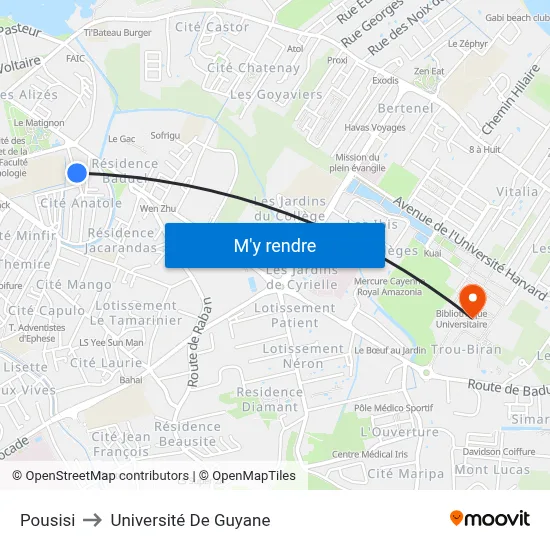 Pousisi to Université De Guyane map
