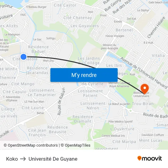 Koko to Université De Guyane map