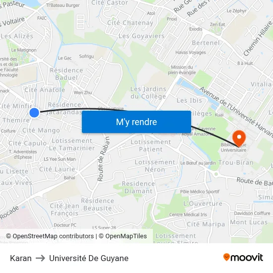 Karan to Université De Guyane map