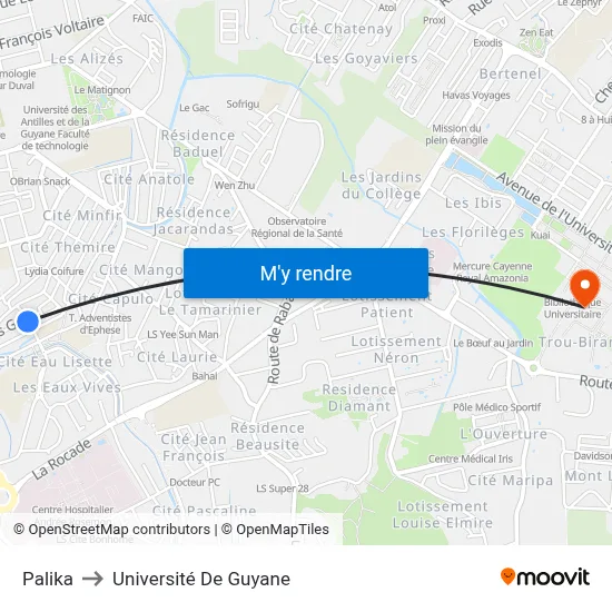 Palika to Université De Guyane map