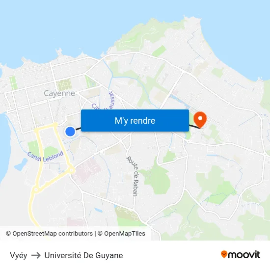 Vyéy to Université De Guyane map