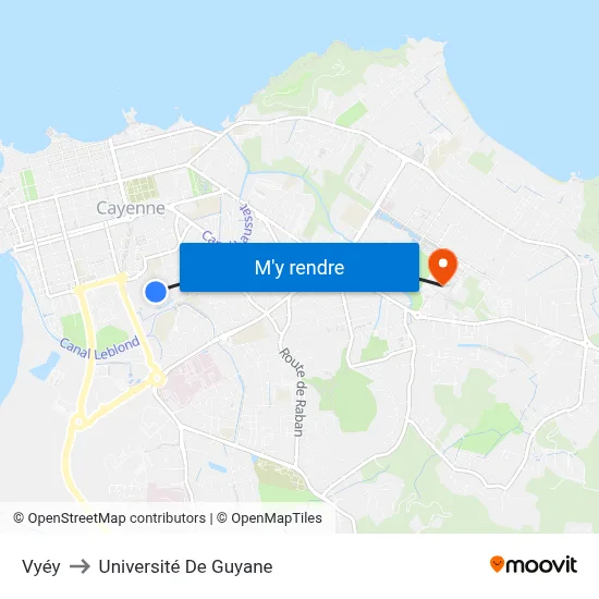 Vyéy to Université De Guyane map