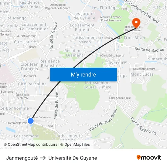 Janmengouté to Université De Guyane map