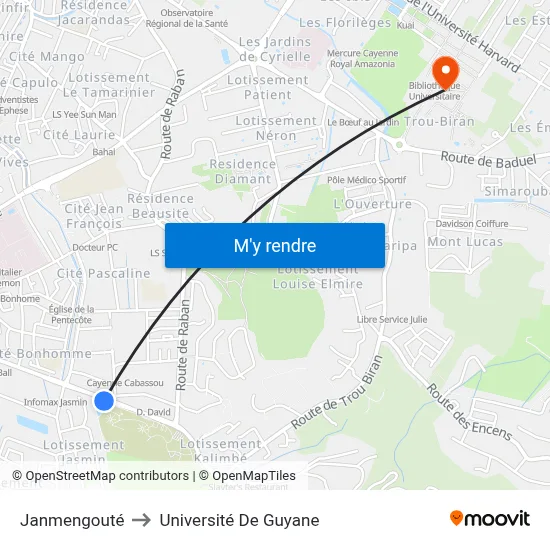 Janmengouté to Université De Guyane map