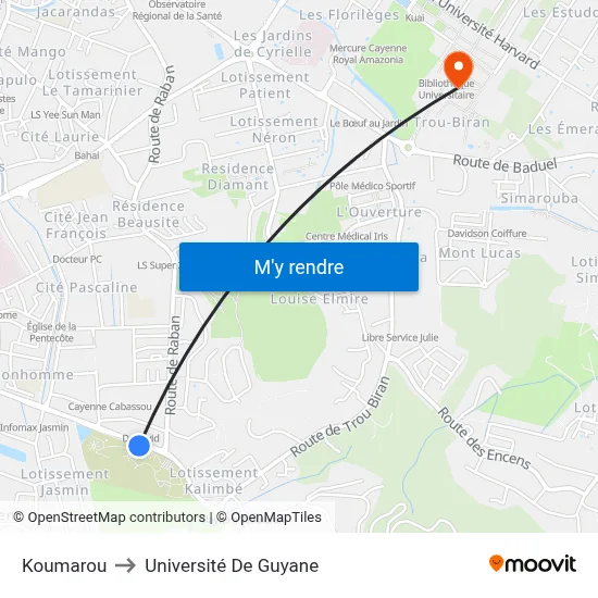 Koumarou to Université De Guyane map
