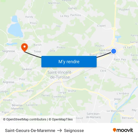 Saint-Geours-De-Maremne to Seignosse map