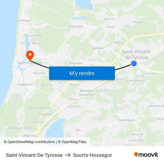Saint-Vincent-De-Tyrosse to Soorts-Hossegor map