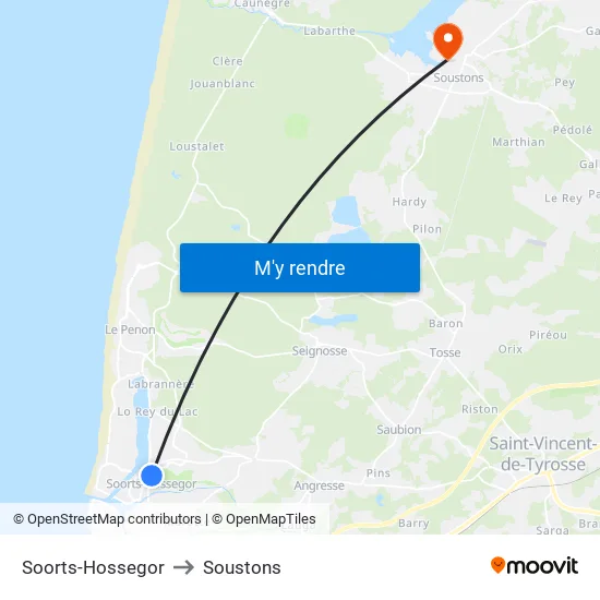 Soorts-Hossegor to Soustons map