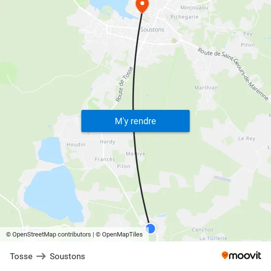 Tosse to Soustons map