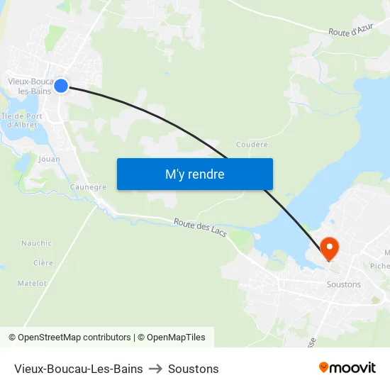 Vieux-Boucau-Les-Bains to Soustons map
