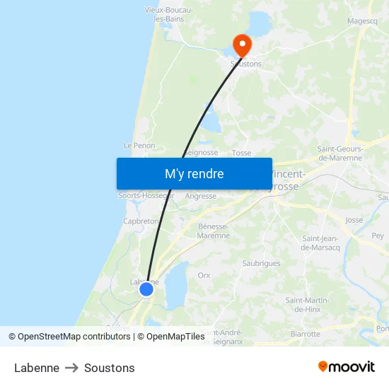 Labenne to Soustons map