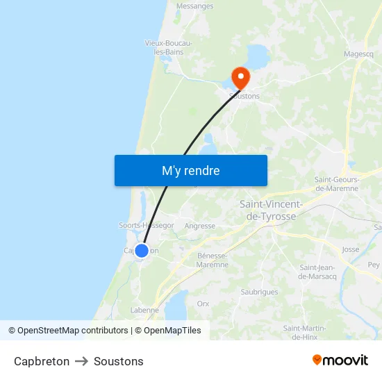 Capbreton to Soustons map