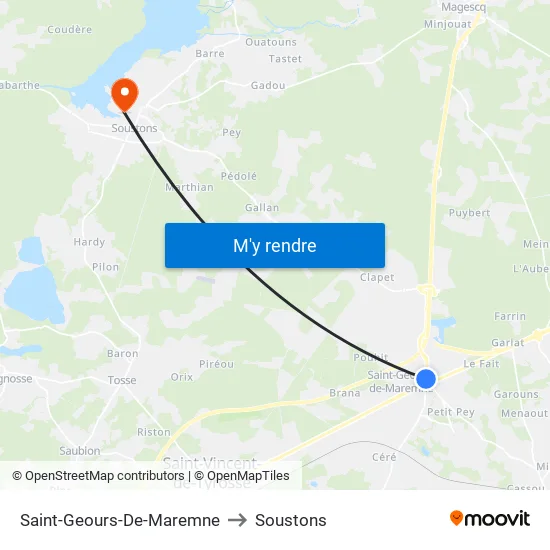 Saint-Geours-De-Maremne to Soustons map