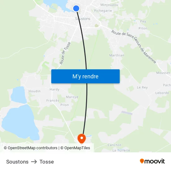 Soustons to Tosse map