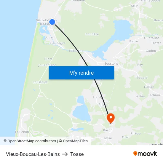 Vieux-Boucau-Les-Bains to Tosse map