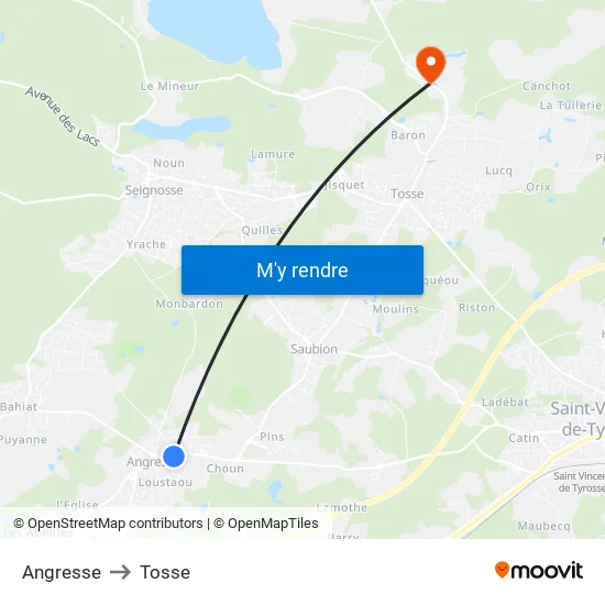 Angresse to Tosse map