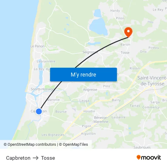 Capbreton to Tosse map