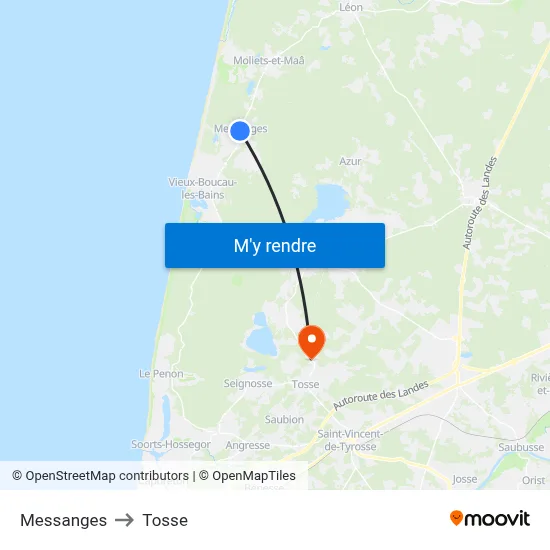 Messanges to Tosse map