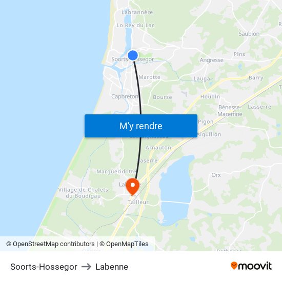 Soorts-Hossegor to Labenne map