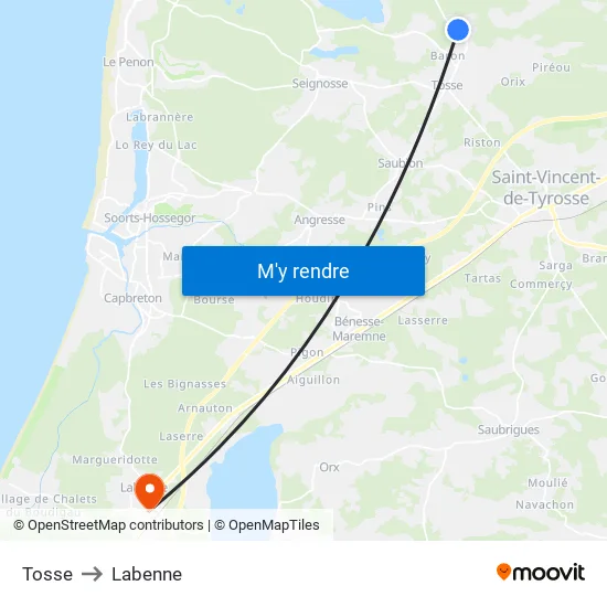 Tosse to Labenne map